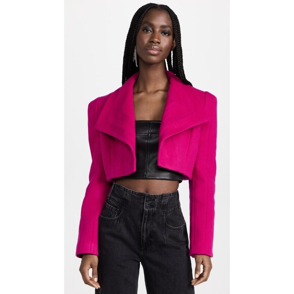 NEW Sergio Hudson Peony Draped Cropped Jacket Wool Cashmere Dopamine Dressing M